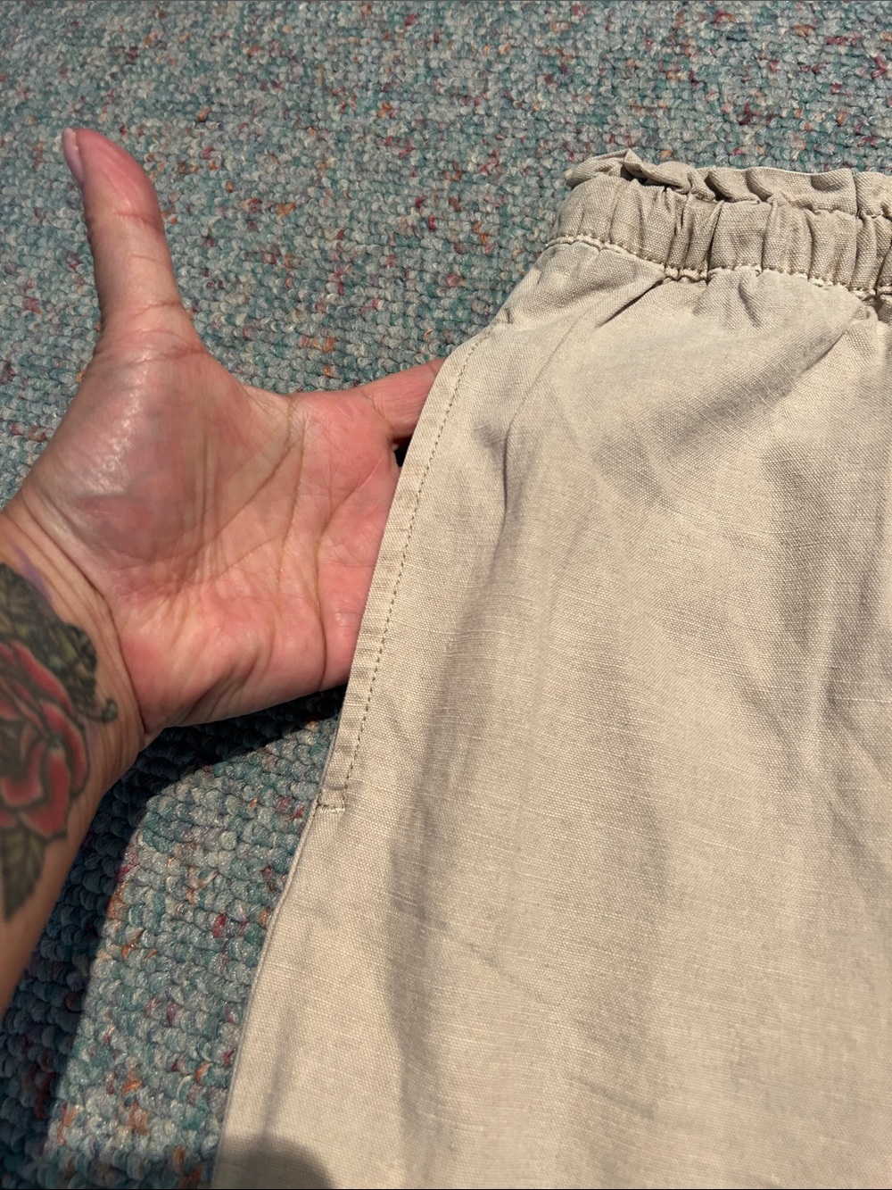 Zara Light Beige Elastic-Waist Wide Leg Pants - Picture 9 of 10